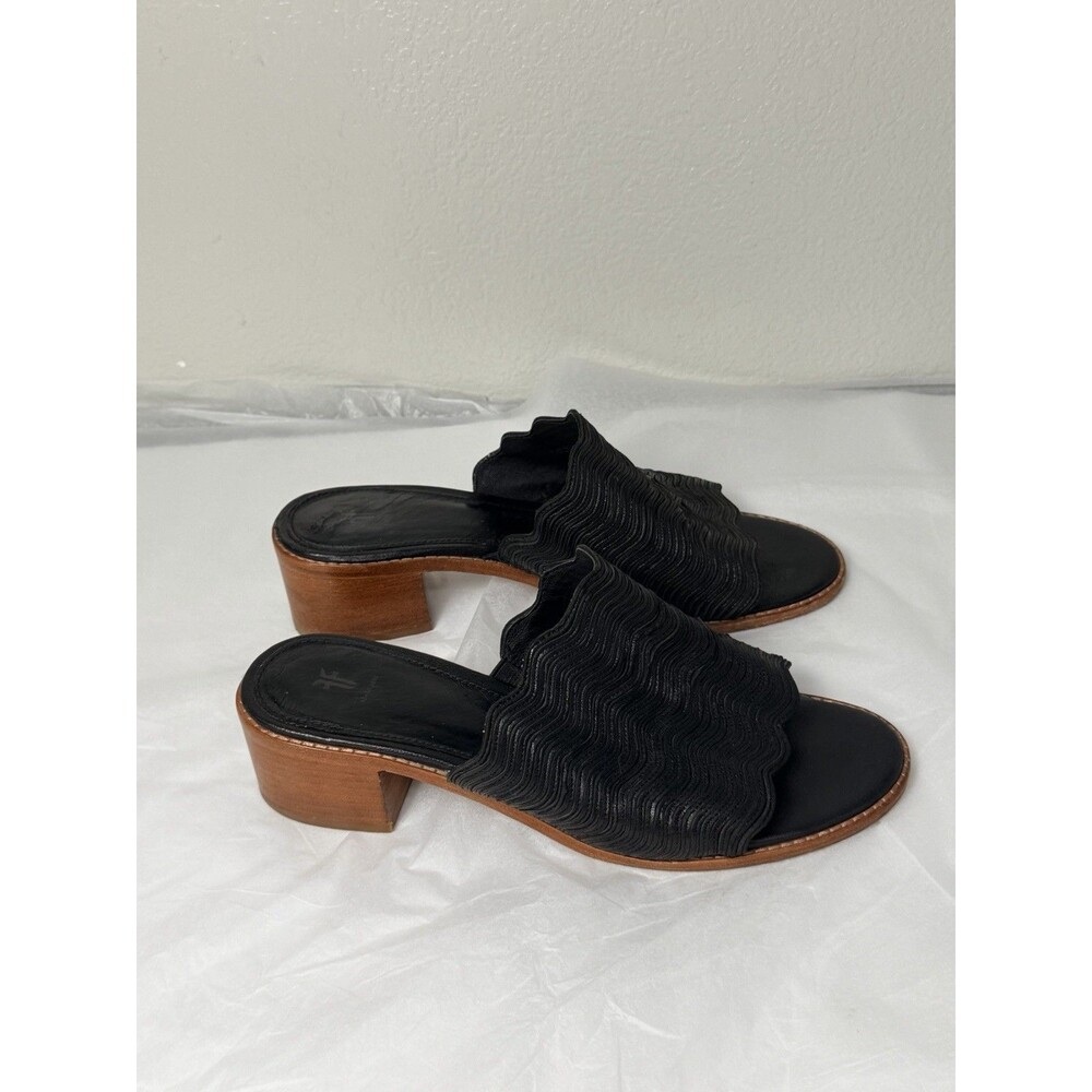 Frye Cindy Wave Mule Black Leather Block Heel Sandals Women's Size 7.5 3471642